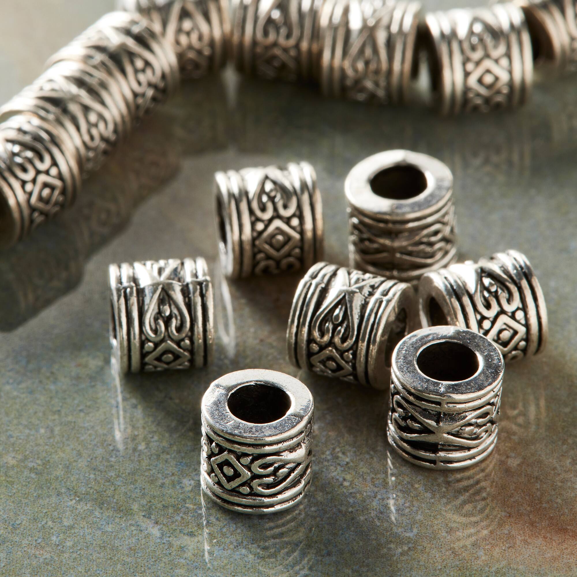 Silver Heart Pattern Metal Rondelle Beads, 8mm by Bead Landing™